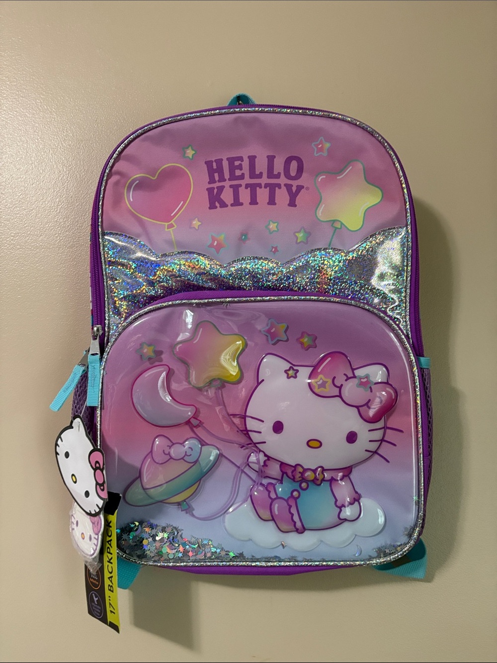 Hello Kitty Sanrio 17" Purple and Pink Holographic Backpack NWT